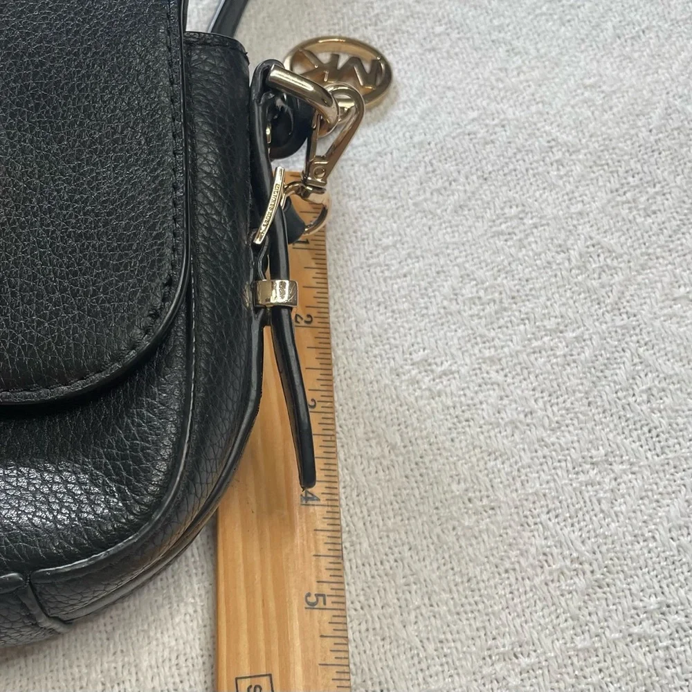 Michael Kors Black Leather‎ Crossbody with Gold MK Charm~ Classic Must Have